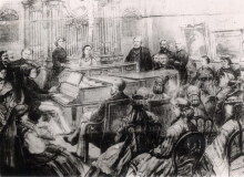 Matinée in der Orgelhalle von Pauline Viardot-García im Jahr 1865. Zu Gast waren die Schriftsteller Iwan Turgenew und Theodor Storm sowie Wilhelm I. König von Preußen und Otto von Bismarck.