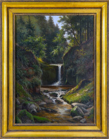 Ein Bild von Viktor Puhonny, Der Geroldsauer Wasserfall, Öl auf Leinwand. Zu sehen ist der Geroldsauer Wasserfall