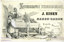 Adresskarte der Steindruckerei J. Eisen in Baden-Baden.