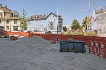 Blick vom Babo-Hochaus auf den neu entstandenen Kreisverkehr