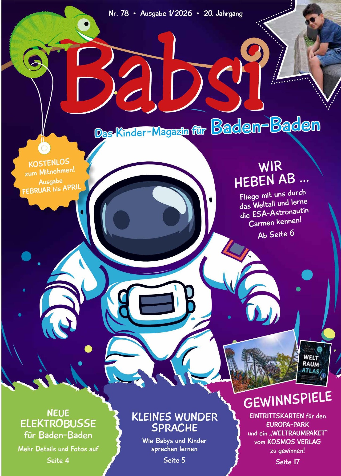 Deckblatt der Babsi mit der Zeichnung eines Astronauten auf violettem Hintergrund.