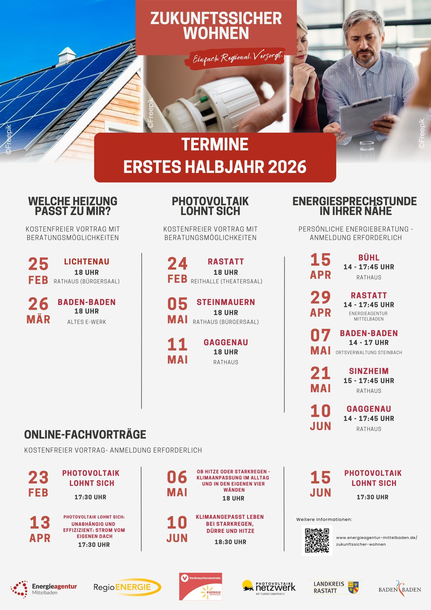 Weißes Plakat mit der Aufschrift „Zukunftssicher Wohnen – Einfach. Regional. Versorgt.“