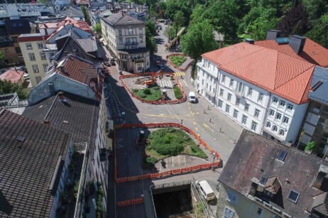 Luftaufnahme des Hindenburgplatzes zu Beginn der Maßnahme. 