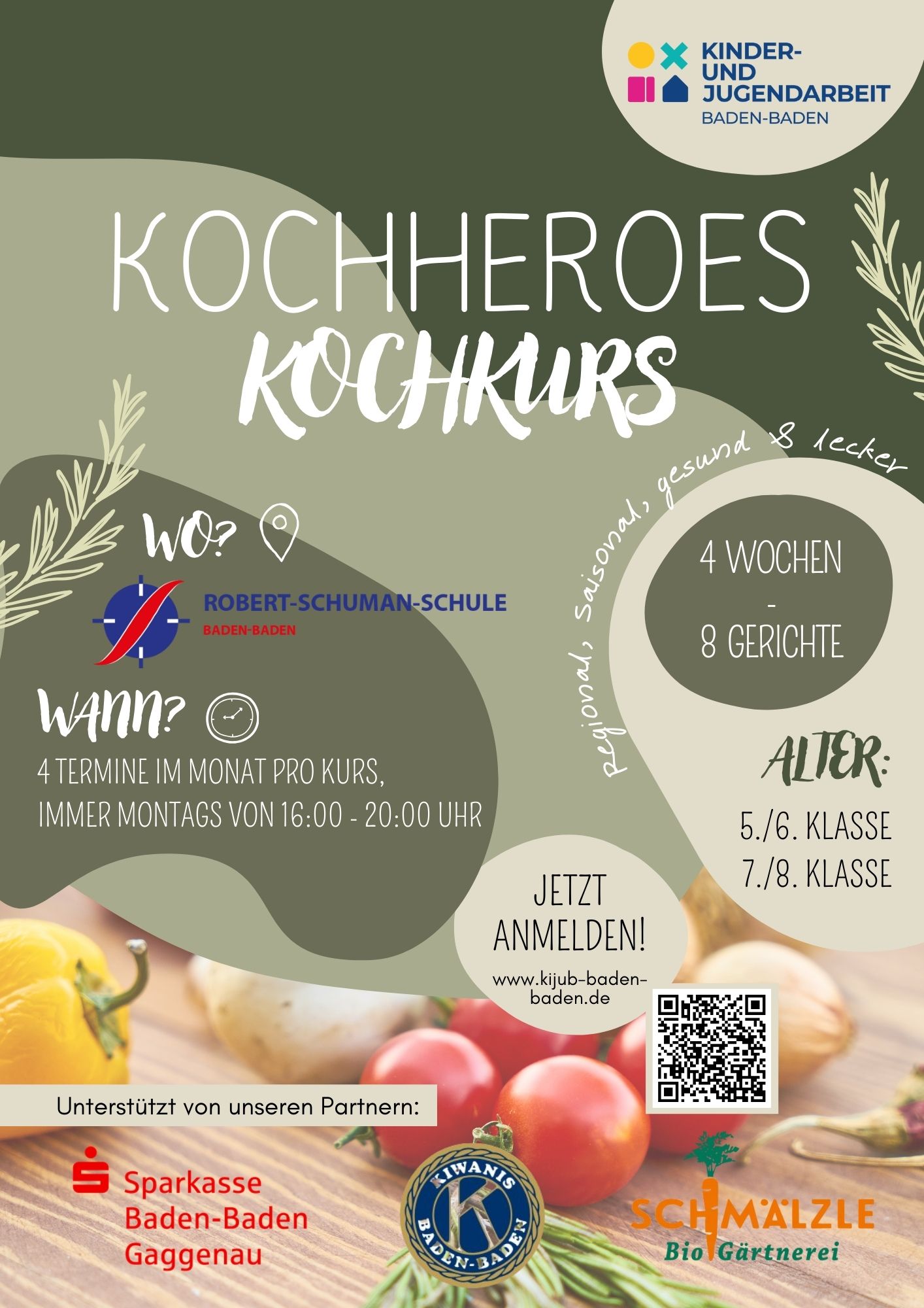 Plakat mit der Aufschrift "Kochheroes Kochkurs"