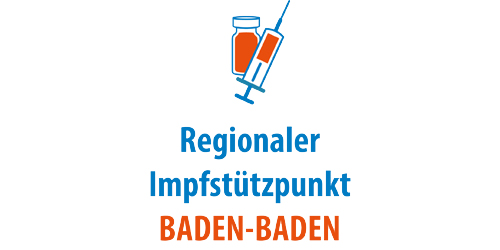 Logo: Spritze und Impfstoff. Darunter der Text "Regionaler Impfstützpunkt Baden-Baden"