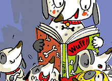 Comic: Hund liest Welpen aus einem Buch vor