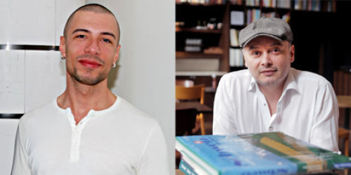 Eine Collage aus zwei Bildern. Links Porträt von Marko Nikodijevic. Rechts Der Schriftsteller Catalin Florescu.