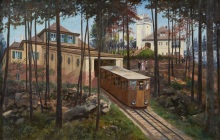 Zeichnung Merkurbergbahn mit Turm und Gaststätte, nach 1913.