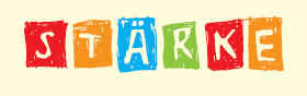 Das Wort Stärke grafisch dargestellt mit verschiedenfarbigen Buchstaben