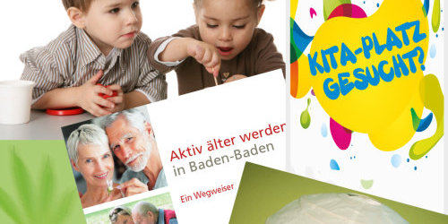 Titelseiten von verschiedenen Flyern und Broschüren der Stadt Baden-Baden
