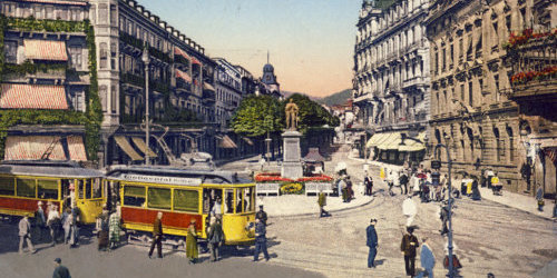 Leopoldsplatz mit Straßenbahn, 1920