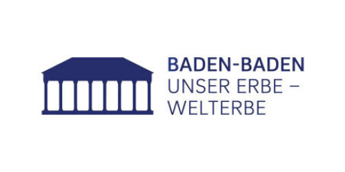 Logo Welterbe: Abbildung des Baden-Badener Kurhauses mit dem Schriftzug "Baden-Baden Unser Erbe - Welterbe"