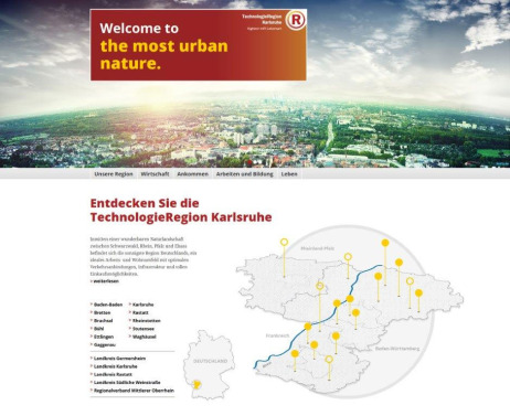 Startseite der Homepage: Wilkommensportal der TechnologieRegion Karlsruhe