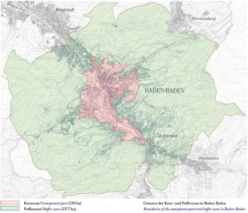 Plan der Kern- und Pufferzone Baden-Badens.