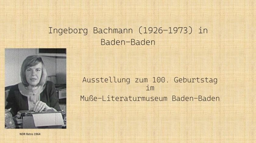 Schwarz-Weiß-Bild: Frau an Schreibmaschine. Text zu Ingeborg Bachmanns 100. Geburtstag.